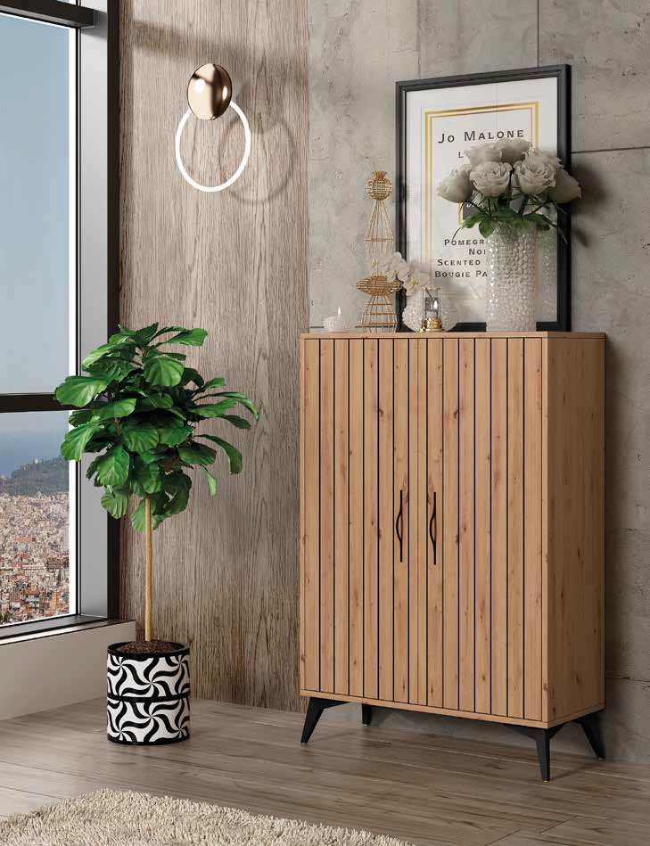 Mueble auxiliar con baldas en acabado Roble Amazonas. Diseño actual, pata alta y fabricación nacional. Medidas 80 x 115 x 33 cm.