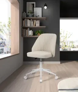 Silla de oficina ergonómica con ruedas, tapizada en textil resistente y confortable, diseñada para trabajar con comodidad y estilo en cualquier espacio de trabajo.