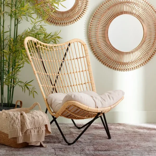 Sillón Natural Ratán y Metal Decoración