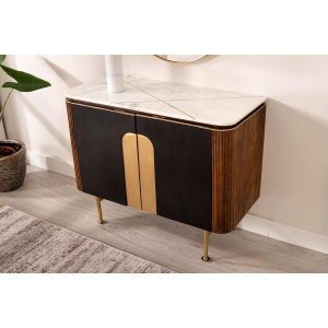 mueble moderno auxiliar palillería en negro y pata en dorado