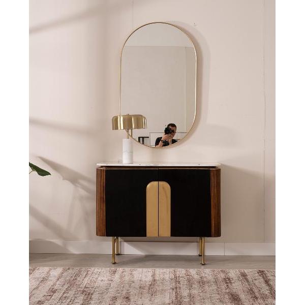 mueble moderno auxiliar palillería en negro y pata en dorado