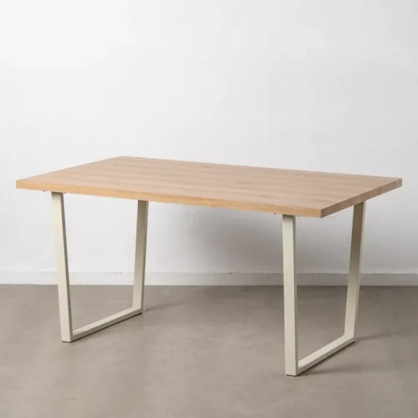Mesa comedor rectangular pata recta metal crema