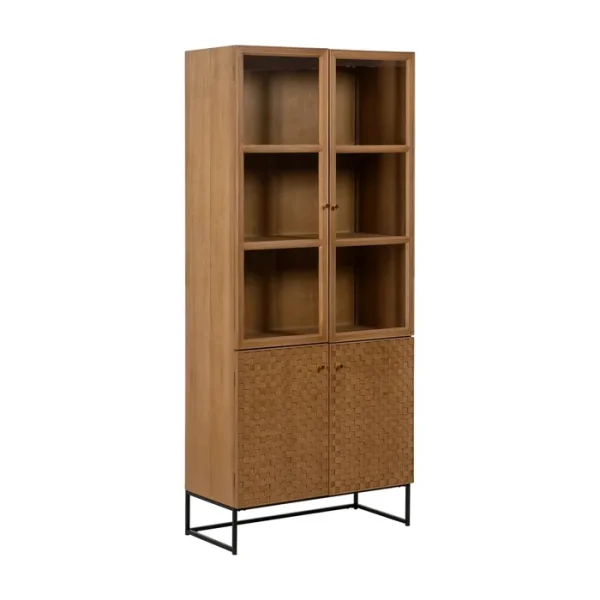 Descubre la funcionalidad y estilo con nuestra vitrina moderna: madera DM, 4 puertas y elegantes patas de metal.