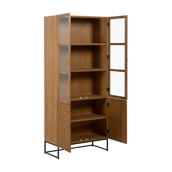 Descubre la funcionalidad y estilo con nuestra vitrina moderna: madera DM, 4 puertas y elegantes patas de metal.