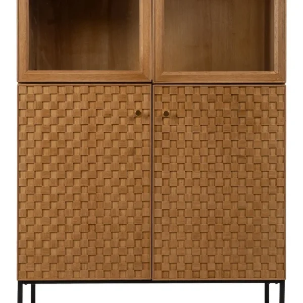 Descubre la funcionalidad y estilo con nuestra vitrina moderna: madera DM, 4 puertas y elegantes patas de metal.