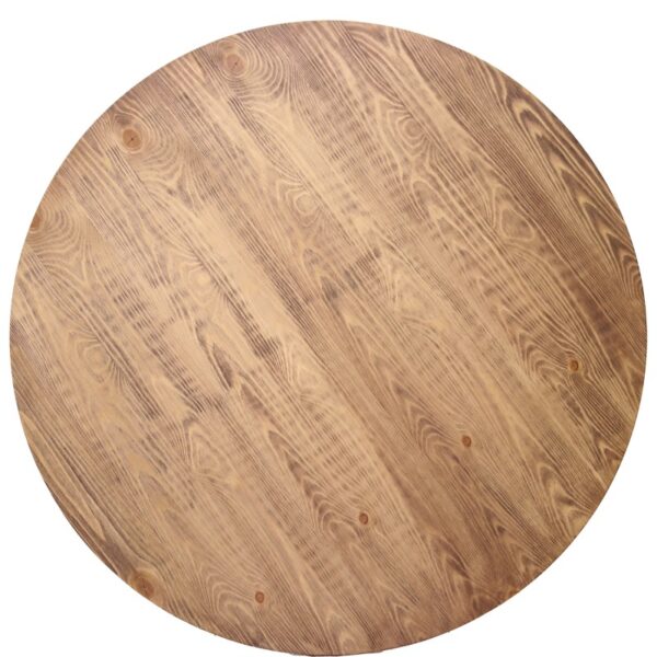 Mesa de comedor redonda de Artisa con base de diseño metálico negro y tapa en madera natural, ideal para crear un ambiente moderno y acogedor en tu hogar