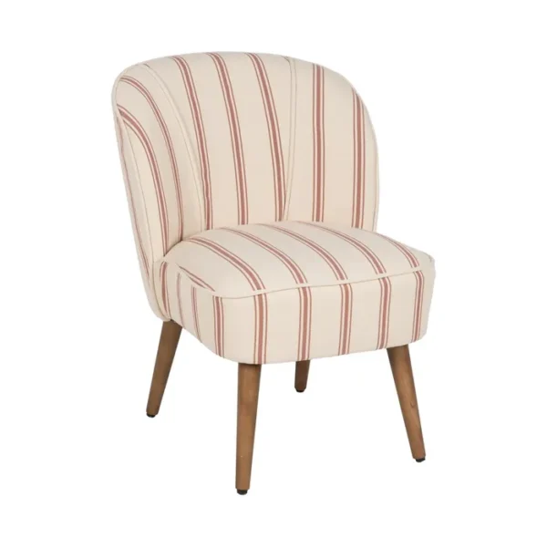 Butaca Artisa disponible en dos elegantes versiones: terracota con rayas y verde con rayas. Su diseño atemporal, combinado con patas de madera de caucho, la convierte en una pieza versátil y acogedora para cualquier espacio. Ideal para añadir calidez y personalidad a tu hogar.