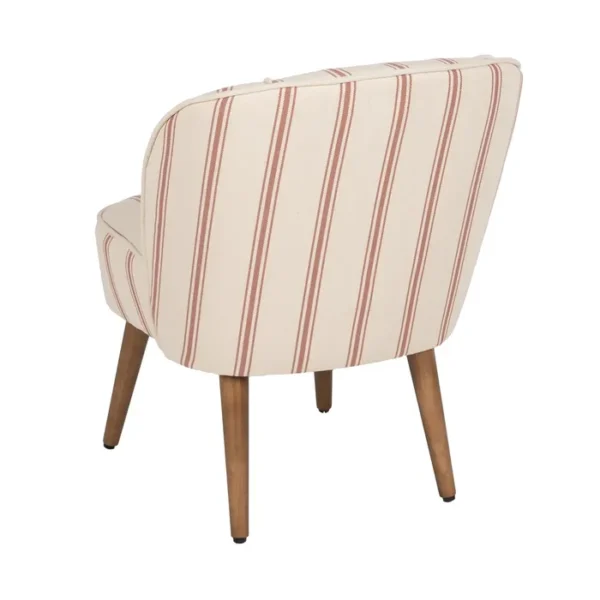 Butaca Artisa disponible en dos elegantes versiones: terracota con rayas y verde con rayas. Su diseño atemporal, combinado con patas de madera de caucho, la convierte en una pieza versátil y acogedora para cualquier espacio. Ideal para añadir calidez y personalidad a tu hogar.