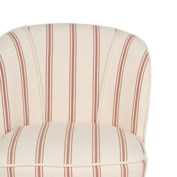 Butaca Artisa disponible en dos elegantes versiones: terracota con rayas y verde con rayas. Su diseño atemporal, combinado con patas de madera de caucho, la convierte en una pieza versátil y acogedora para cualquier espacio. Ideal para añadir calidez y personalidad a tu hogar.