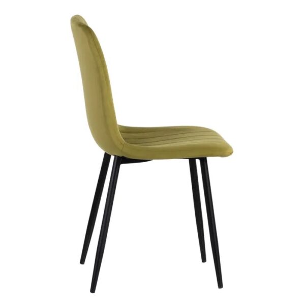 Silla de terciopelo verde oliva vista diagonal