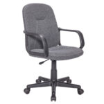Vista completa del sillón giratorio Génesis en tejido gris marengo jaspeado con apoyabrazos