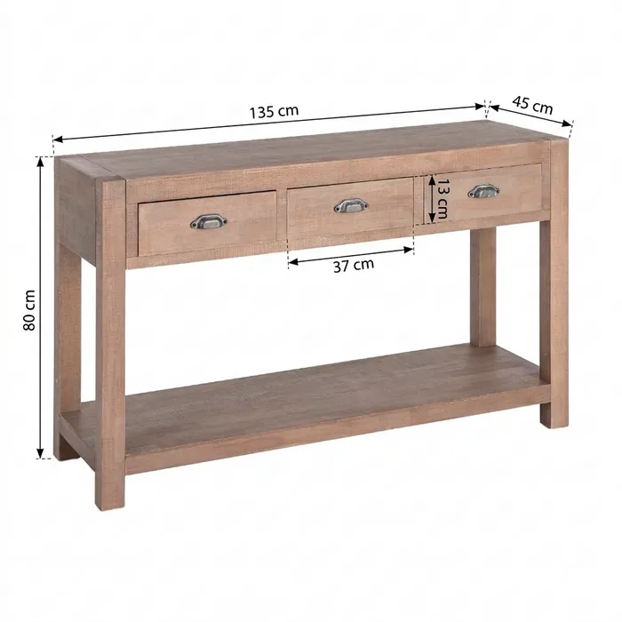 Consola de la colección Cottage de Artisa fabricada en madera de pino natural, diseño cálido y atemporal para entradas y salones.