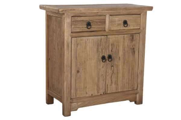 Aparador de madera natural de olmo disponible en Artisa, con diseño rústico y acabados envejecidos que aportan calidez y personalidad a cualquier espacio.