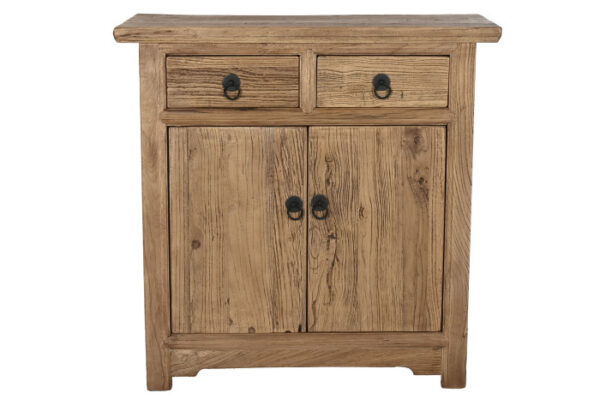Aparador de madera natural de olmo disponible en Artisa, con diseño rústico y acabados envejecidos que aportan calidez y personalidad a cualquier espacio.