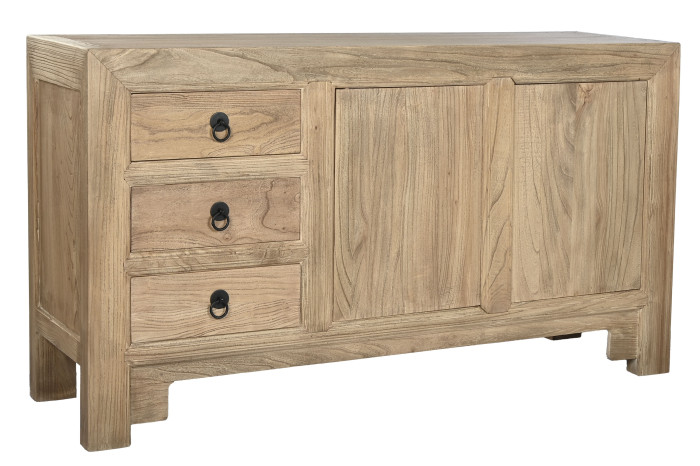 Aparador de madera natural de olmo disponible en Artisa, con diseño rústico y acabados envejecidos que aportan calidez y personalidad a cualquier espacio.