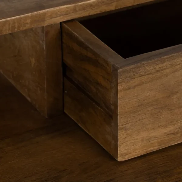 Mesa de escritorio de madera natural con patas metálicas negras, estilo industrial moderno, disponible en Artisa.