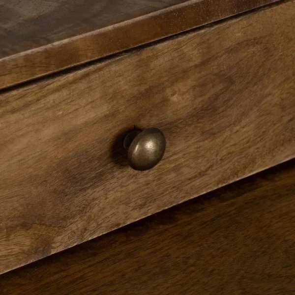 Mesa de escritorio de madera natural con patas metálicas negras, estilo industrial moderno, disponible en Artisa.