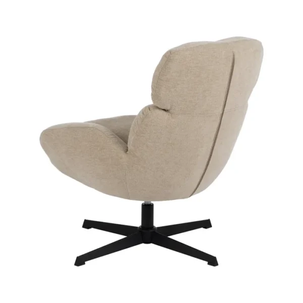 Sillón giratorio tapizado en beige con base metálica cónica, estilo contemporáneo y cómodo, disponible en Artisa.