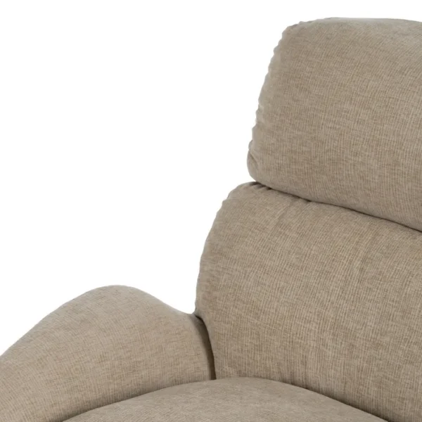 Sillón giratorio tapizado en beige con base metálica cónica, estilo contemporáneo y cómodo, disponible en Artisa.