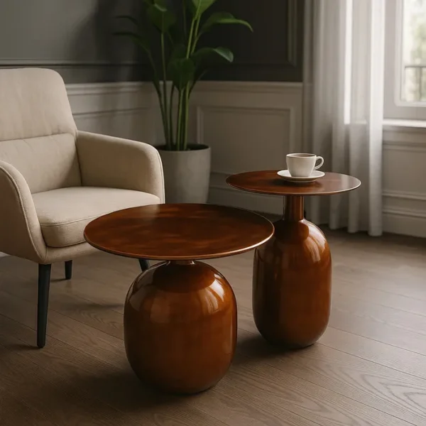 Set de mesa de centro de Artisa con diseño elegante, estructura de metal y acabado en piedra natural.