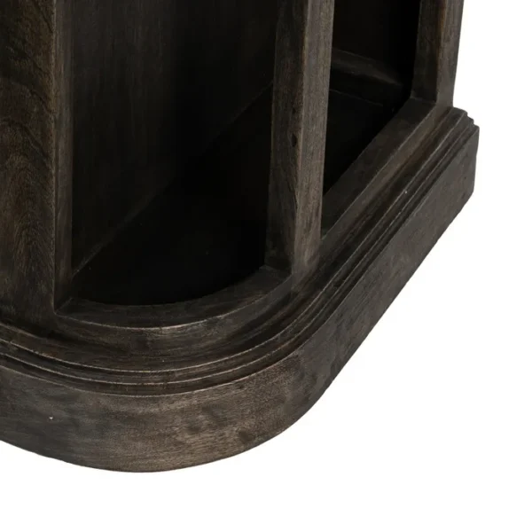 Aparador rústico de madera oscura con cajones de cristal y estantes laterales, estilo artesanal disponible en Artisa.