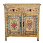 mueble recibidor de estilo artesanal, una pieza única que enamora por sus colores, detalles florales pintados a mano