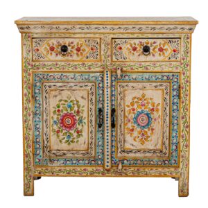 mueble recibidor de estilo artesanal, una pieza única que enamora por sus colores, detalles florales pintados a mano
