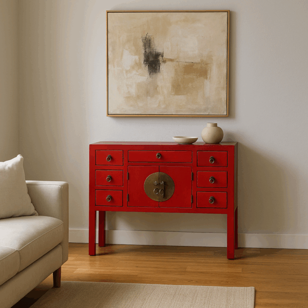 CONSOLA 4 PUERTAS Y 3 CAJONES ROJO 95 X 26 X 90 CM