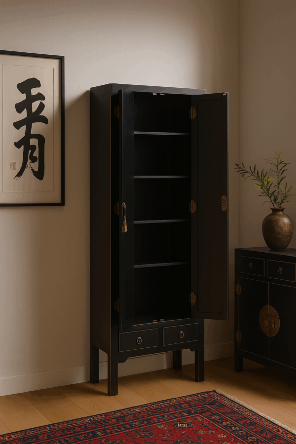 ARMARIO 2 PUERTAS Y 2 CAJONES NEGRO 55 X 33 X 185 CM