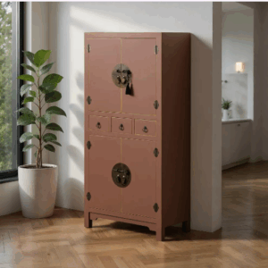 Mueble auxiliar Moka DM con tres cajones y compartimentos con puertas, color moka