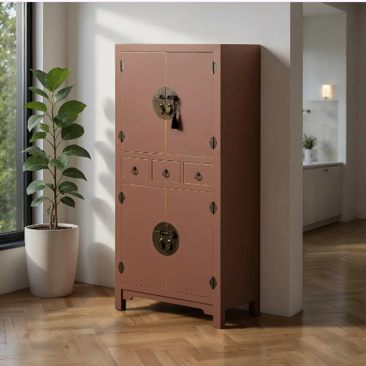 Mueble auxiliar Moka DM con tres cajones y compartimentos con puertas, color moka