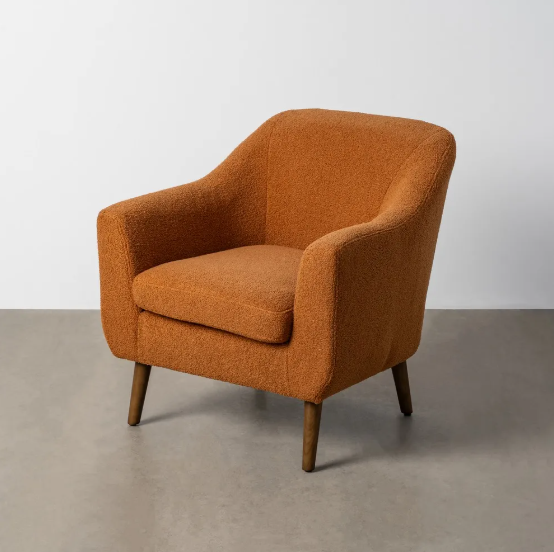 Sillón terracota de tejido y madera con cojín desenfundable