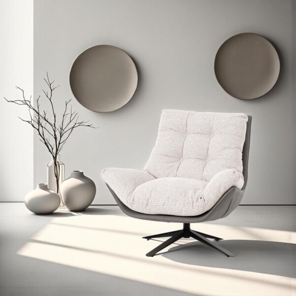 Sillón giratorio moderno de Artisa, tapizado en tejido suave y disponible en varios colores. Diseño ergonómico y elegante ideal para cualquier espacio del hogar.