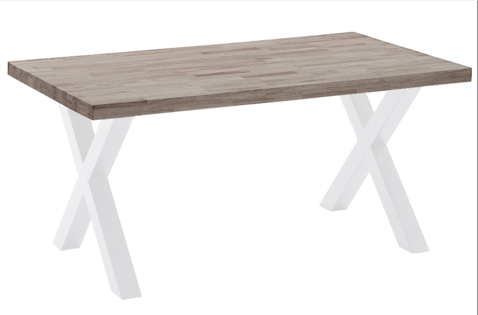 Mesa X-Loft color roble americano con patas metálicas blancas en forma de X