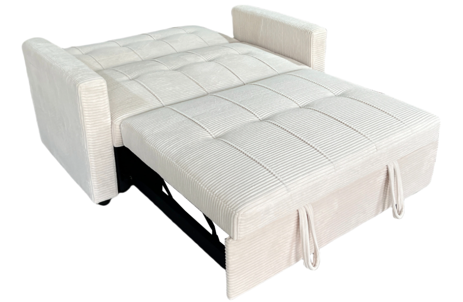 Sofá cama color crema con tejido corduroy y sistema extensible