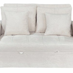 Sofá cama de dos plazas color crema con cojines incluidos