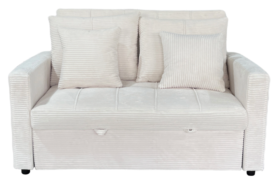 Sofá cama de dos plazas color crema con cojines incluidos