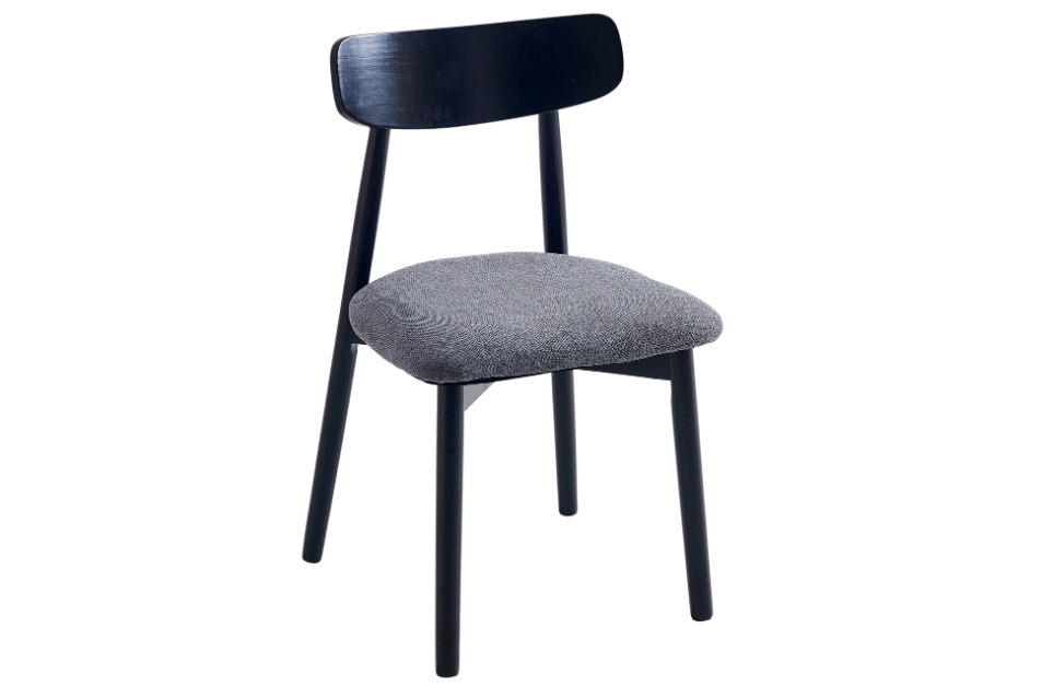 Silla de comedor gris con estructura en madera negra