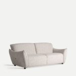 Sofá moderno de 2 plazas Kodu Design en tejido jaspeado claro, con líneas suaves y estilo contemporáneo.
