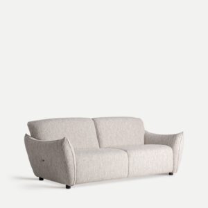Sofá moderno de 2 plazas Kodu Design en tejido jaspeado claro, con líneas suaves y estilo contemporáneo.