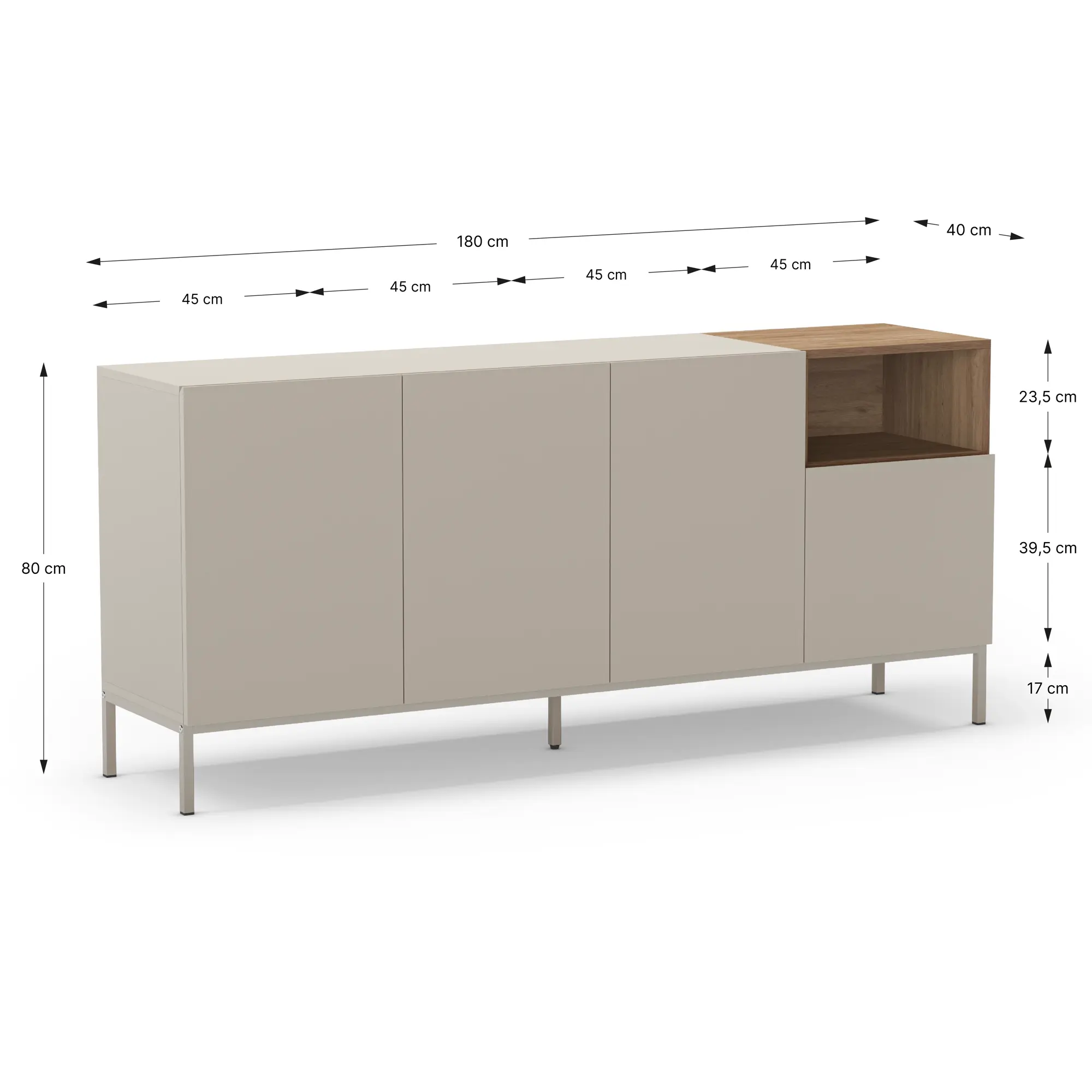 Bufet Aparador de madera y metal Cailin Crema 180cm - Imagen 6