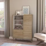 Muebles de salón en roble y visón de Artisa Hogar, una combinación cálida y elegante para crear un ambiente armonioso.