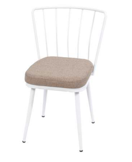 Silla Modelo 026 tapizada Rigoletto Taupe 05 con estructura metálica blanca