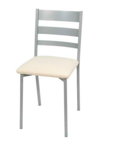 Silla Modelo 024 tapizada Rigoletto Beig 03 con estructura metálica plata
