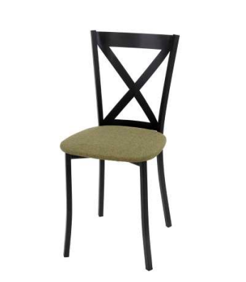 Silla Modelo 021 tapizada en Rigoletto Verde Oliva 18 con estructura metálica negra