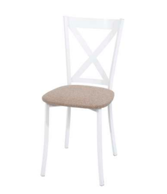 Silla Modelo 021 tapizada en Rigoletto Taupe 05 con estructura metálica blanca