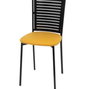 Silla Modelo 60 tapizada en Bering Mostaza 36 con estructura metálica negra