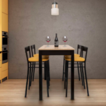 Taburete Modelo 115 alto tapizado en Rigoletto Negro 29 con estructura metálica negra