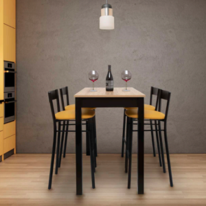 Taburete Modelo 115 alto tapizado en Rigoletto Negro 29 con estructura metálica negra