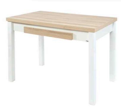 Mesa 320-M con encimera Roble Natural Light y patas metálicas blancas.